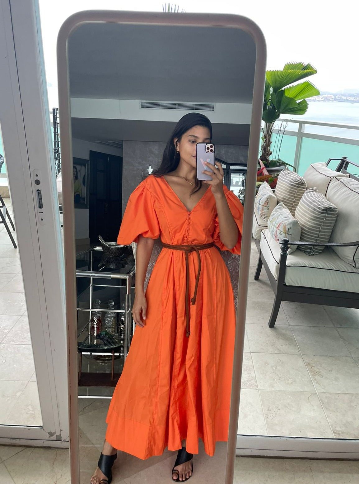 VESTIDO MANGA AGLOBADA NARANJA