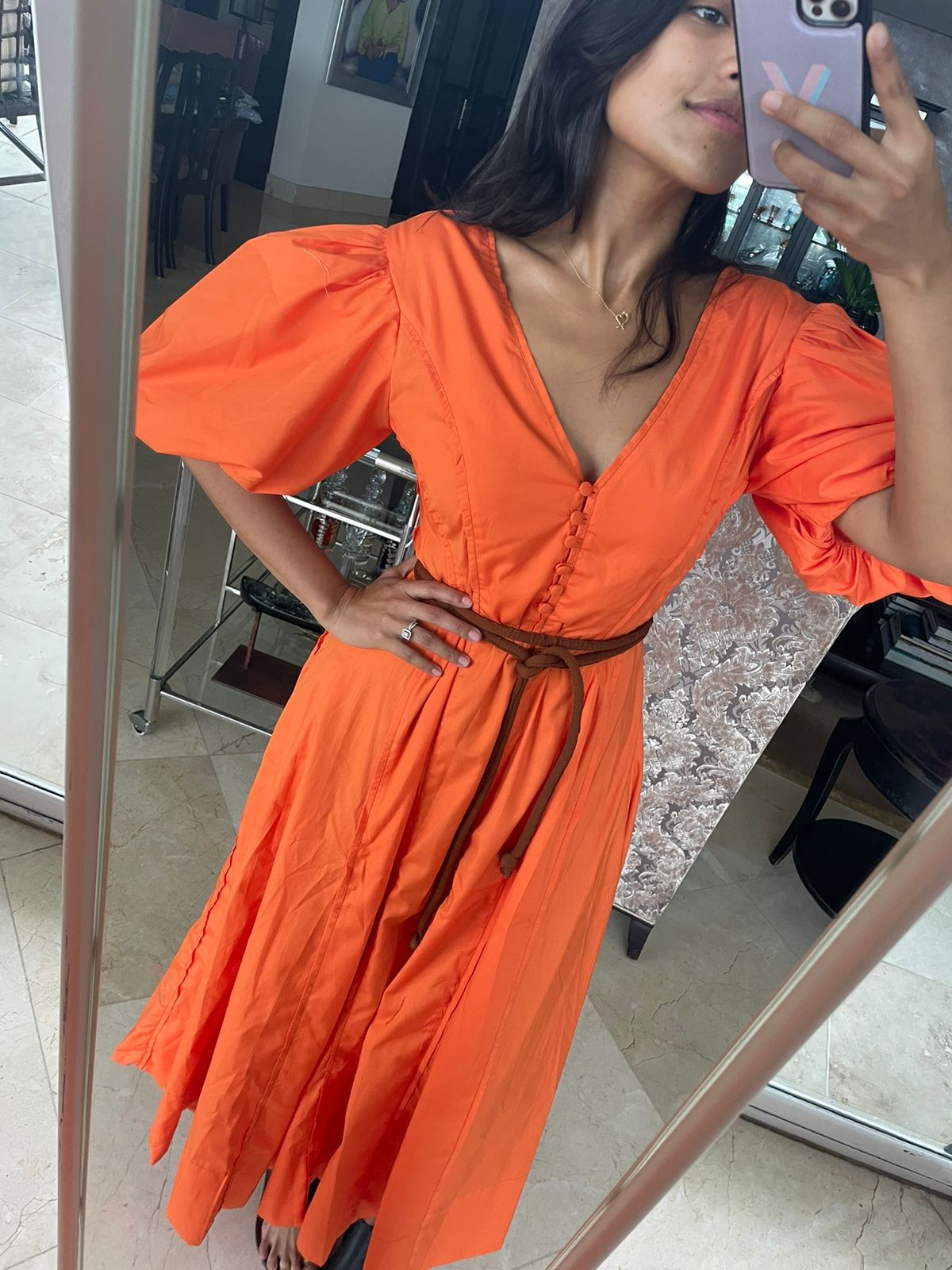 VESTIDO MANGA AGLOBADA NARANJA